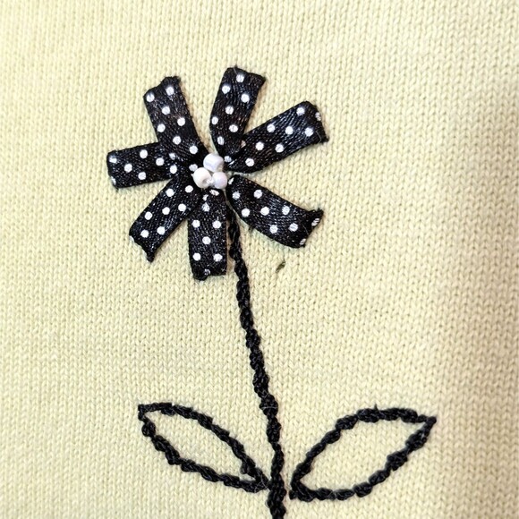 Drapers & Damons Women Size LARGE Sweater Short Sleeves Lt Green & Black Floral - Picture 15 of 16